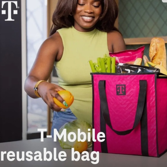 New reusable insulated shopping tote bag with zipper closure pink & black - Picture 3 of 16